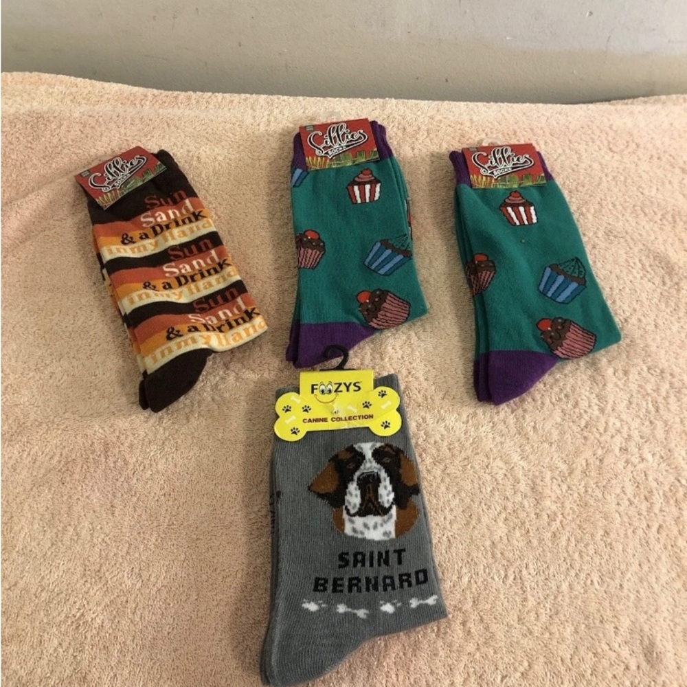 Lot of 4 Women’s Novelty Crew Socks One Size Fits Most NIP